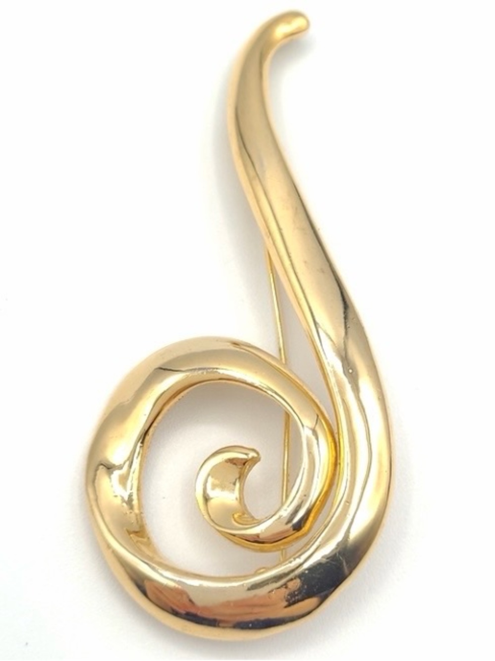 Vintage Gold Tone Swirl Brooch Large Abstract Minimalist Statement